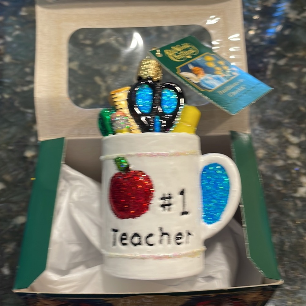 NWT Collectible Old World Christmas Best Teacher Mug Ornament